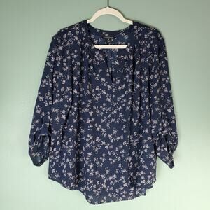 41 Hawthorn Women Morey Split Neck 3/4 Sleeve Blouse Navy Size XXL